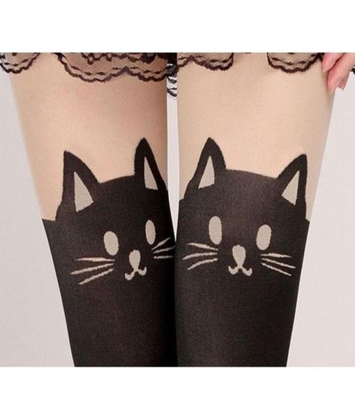

151206 new summer women cute cat tail leggings female catoon stocking sheer pantyhose stockings long stocking quality f8235788, Black;white