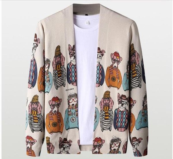 

early autumn knitted cardigan men039s little dog cartoon animal personality retro sweater outerwear fashionable men039s wear1426386, White;black