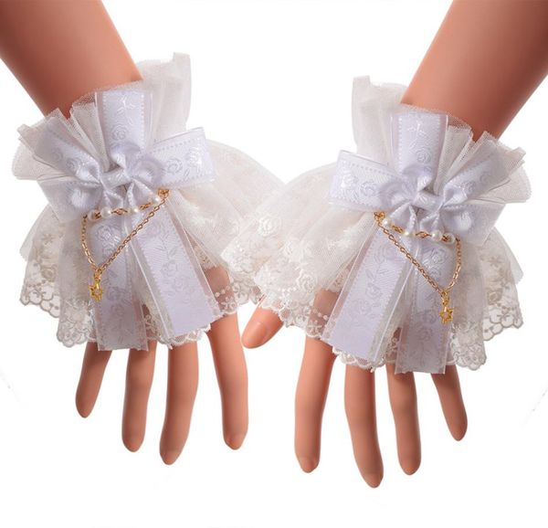 

lolita lace cuffs women victorian style whiteblack wrist cuff with tulle steampunk cuffs bracelets handwear8431242, Silver