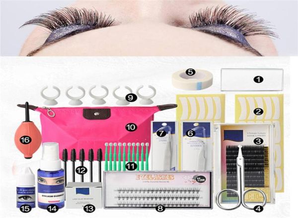 

16 pcs false eyelash extension tools set makeup tools kits professional individual eye lashes grafting kit set bag6788522