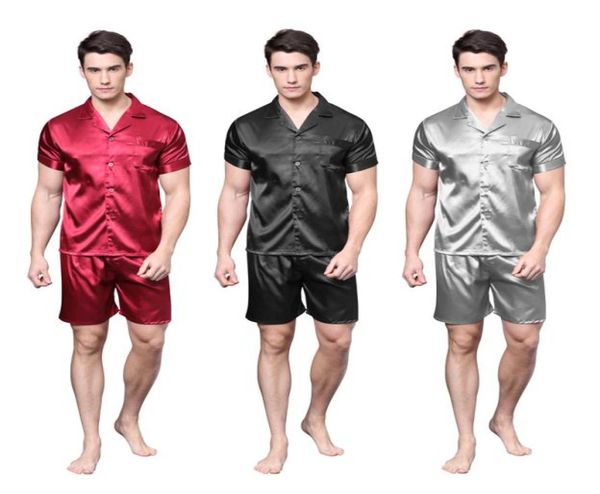 

tonycandice satin silk pajamas shorts for men rayon silk sleepwear summer male pajama set soft nightgown for men pyjamas1490006, Black;brown