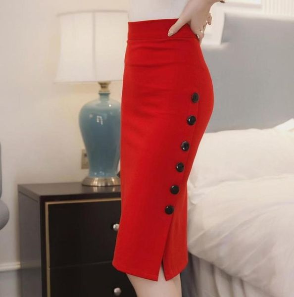

skirts women skirt summer casual pencil ladies high waisted button office multiple size 2021 dropship6897714, Black