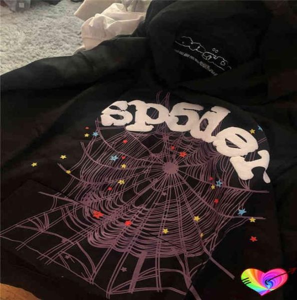 

white foam sp5der hoodie men women purple cobweb young thug spider hoodie 555555 pullovers quality 2022 sweatshirts t2208028672421, Black