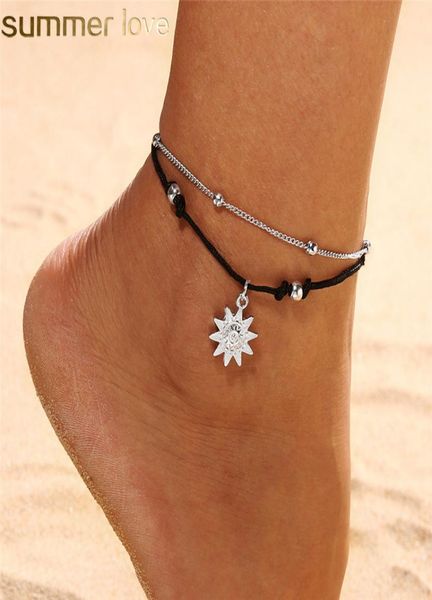 

bohemia sun pendant beads anklet bracelet for women in the summer leg anklet barefoot beach jewelry gift accessories4270700, Red;blue