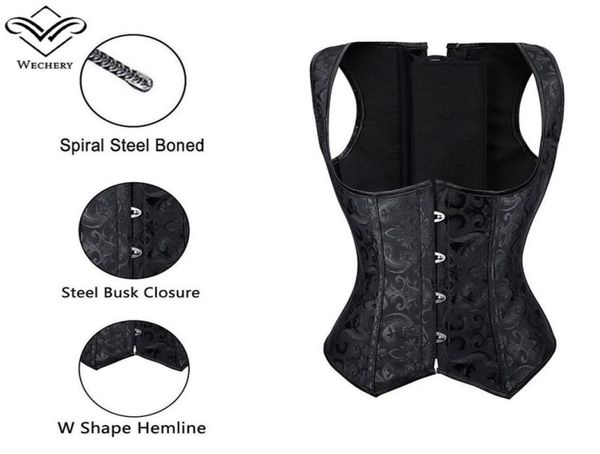 

women brocade waist cincher underbust corset vest gothic slimming corsets steel boned steampunk clothing plus size s6xl3469280, Black;white