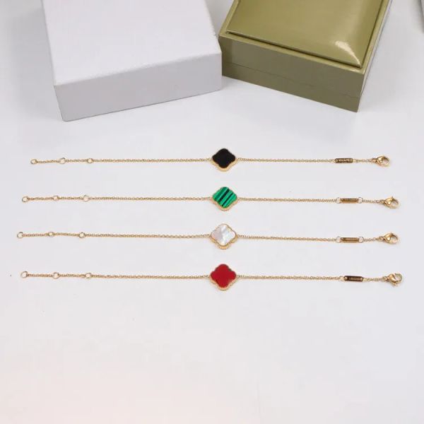 

luxury clover bracelet new single flower classic single flower double-sided penplated 18k gold mesh chain fashion designer jewelry women par, Golden;silver