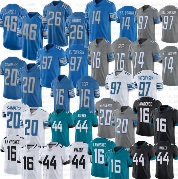 

aidan hutchinson lion football jersey jahmyr gibbs jack campbell amon-ra st. brown jared goff barry sanders trevor lawrence travon walker je, Black;red