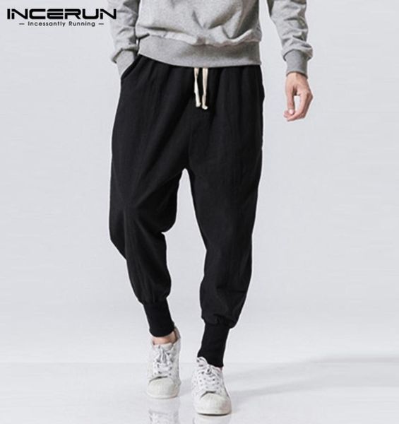 

mens vintage trousers men casual cotton joggers solid drawstring streetwear baggy harem pants men workout sweatpants 5xl asian siz5785890, Black
