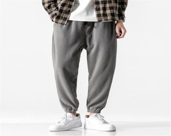 

men039s pants casual men harem elastic waist autumn winter trendy fleece sweatpants warm loose comfort male jogging sport trous6917841, Black