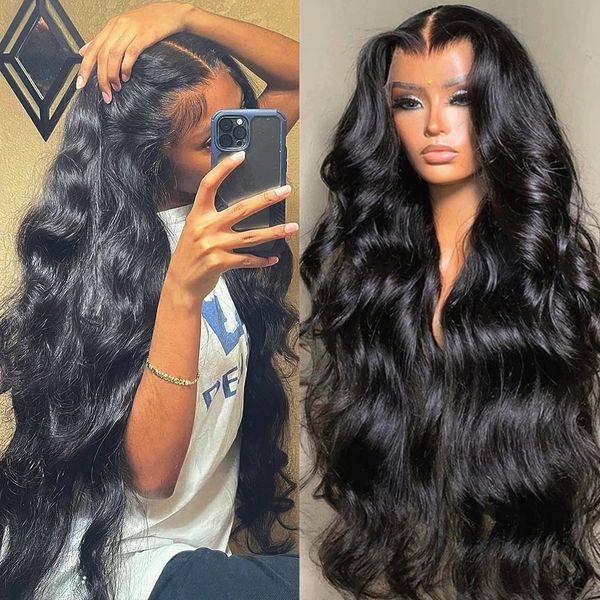 

40 Brazilian Inch 13x4 HD Front Pre Plucked Body Wave Lace Frontal Wig Glueless Simulation Human Hair Wigs For Black Women al s, Blonde black color