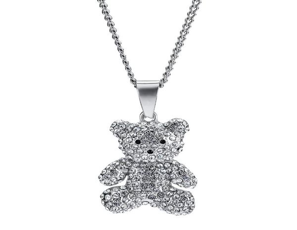 

men women rhinestone bear pendant necklace fashion hip hop jewelry gold silver stainless steel chain punk designer necklaces for m6452392