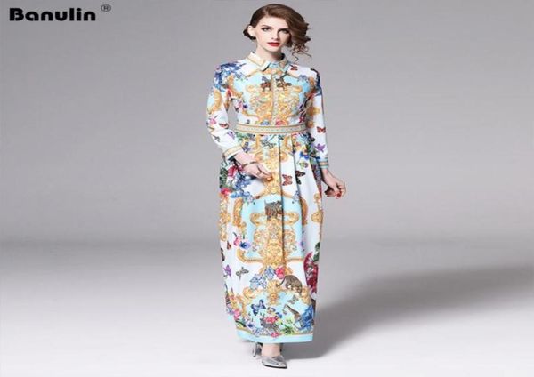 

banulin runway designer 2020 spring holiday maxi dress women039s long sleeve gorgeous printed vintage long shirt dress vestido1708220, Black;gray