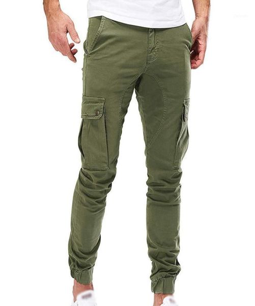 

mens pants autumn winter casual loose trouser cargo slim fit fashion combat zipper bottom army male pants12011200, Black