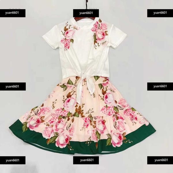 

luxury high-end baby clothing sets girls short sleeved suits summer children western style european and american style skirt, White