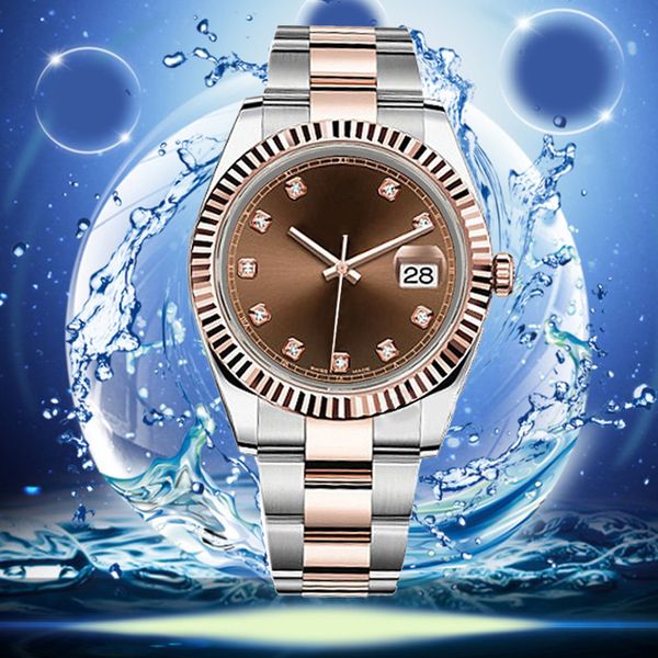 

moissanite watches mens automatic mechanical watches 36/41mm full stainless steel diamond bezel waterproof luminous gold watch yachtmaster m, Slivery;brown