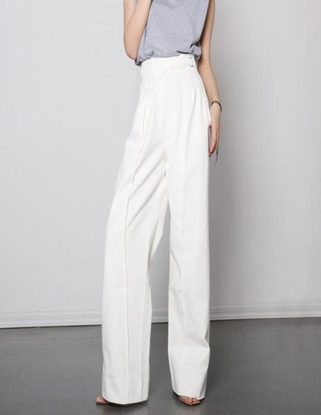 

silhouette chic white wide leg pants women high waist fashion trousers pleated streetwear high fashion autumn summer minimalism4861950, Black;white