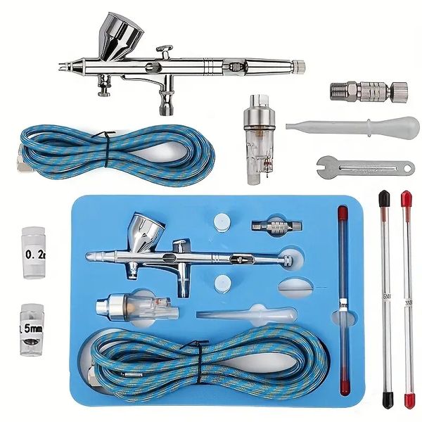 

spray gun set double-action spray gun, airbrush spray gun set, with 0.3, 0.2, 0.5 mm needles, 9cc paint cup and air hose, suitable for tatto