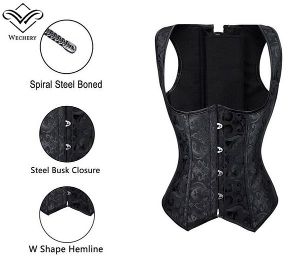 

women brocade waist cincher underbust corset vest gothic slimming corsets steel boned steampunk clothing plus size s6xl9231588, Black;white