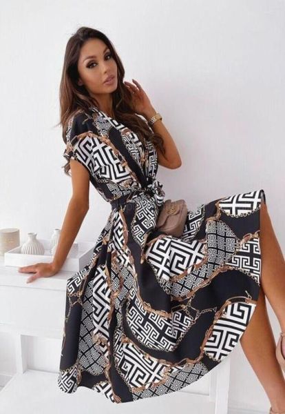 

casual dresses party women printed chiffon dress summer kneelength aline double lined boho club blouse4836430, Black;gray