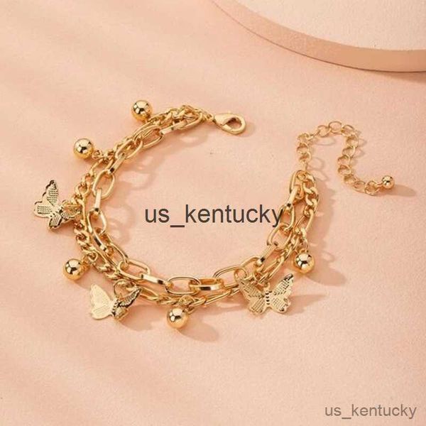 

charm bracelets summer bracelet for women butterfly pendant chains bracelets girls barefoot on leg chain jewelry gift r230821, Golden;silver