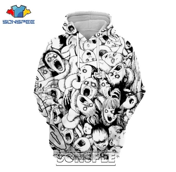 

sonspee 3d print junji ito hoodie men women casual streetwear hip hop long sleeve leisure pullover horror anime sweatshirt 208914870, Black