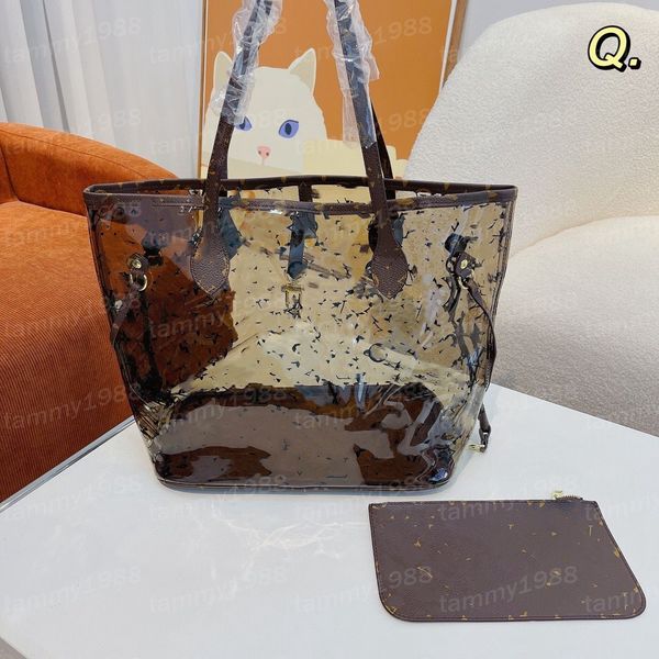 

designer bags transparent jelly tote women handbags puses one shoulder messenger large shopping bag 2pcs set pvc 10 styles