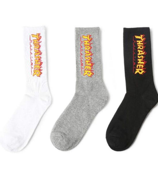 

hiphop socks men flame street designer socks with letters women chaussettes active running basketball breathable in tube socks 203283147, Black