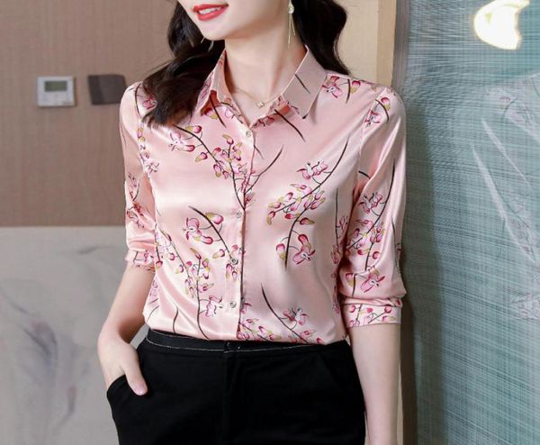 

xury vintage floral silk shirt long sleeve women designer button down pink blouses lady office fine elegant lapel shirts 2022 sp9782698, White