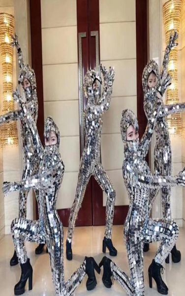 

stage wear mirror bodysuit women men performance costume rave outfit nightclub bar cosplay clothing dancer dn50983697266, Black;red