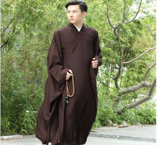 

3 colors zen buddhist robe lay monk meditation gown monk training uniform suit lay buddhist clothes set buddhism robe appliance5302655, Tan;black