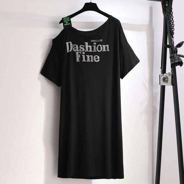

style off shoulder fashionable t shirt dress summer mid long female short sleeved casual loose, Black;gray