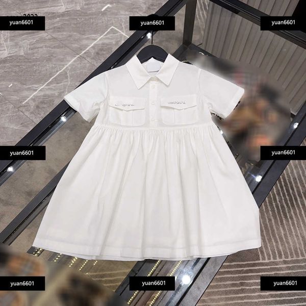 

luxury kids designer clothes double pocket decoration girl dress single breasted collar skirt summer product may20, Red;yellow