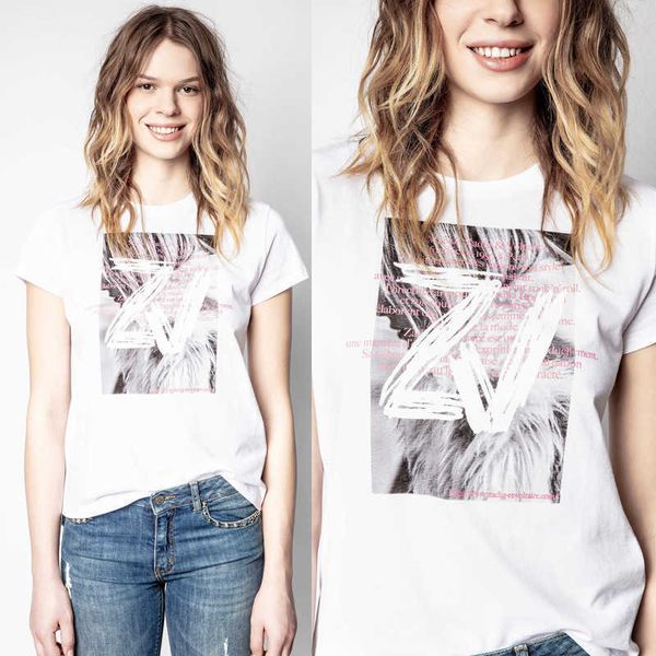 

23ss designer t shirt zv letter women's t-shirts large letter printed round neck cotton short sleeve t-shirt, White