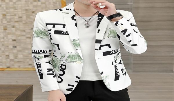 

men blazers spring business casual male slim fit letter printing suit jacketsdress coat branded male clothing4073911, White;black