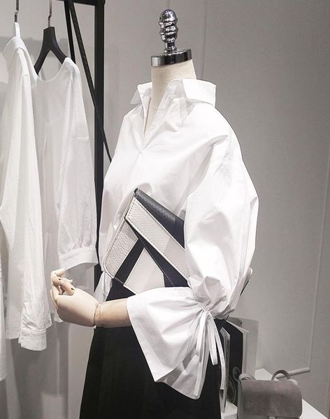 

new women casual basic summer autumn blouse shirt white work wear bandage loose big size4052877