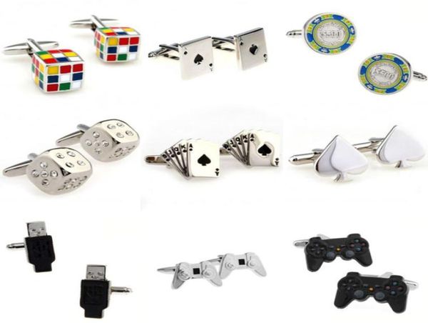 

magic cube cards dice game handle usb cufflink cuff link 1 pair big promotion2341689, Silver;golden