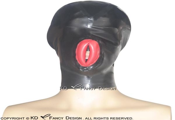 

black latex hoods with lips shape open mouth zipper at back rubber mask hood plus size 00902969038, Silver