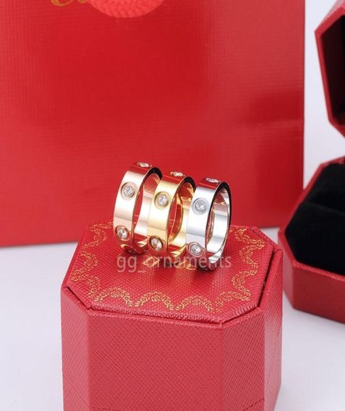 

6 diamonds love screw designer ring mens rings for women classic luxury jewelry women titanium steel alloy goldplated gold silver5322770, Silver