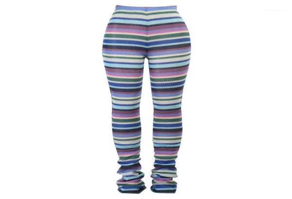 

women039s jeans women high waist knitted long pants multicolor striped hipster skinny pleated stacked trousers crochet slim str9766369, Blue