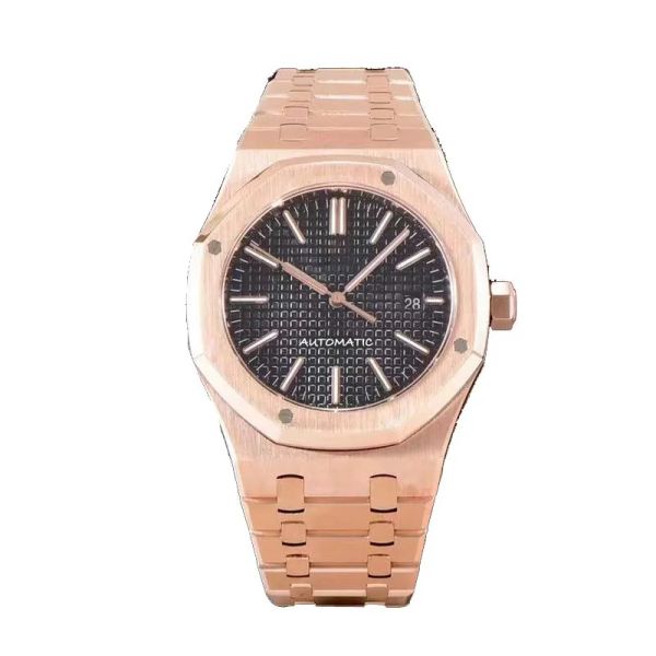 

designer mens watch automatic movement watches oak hexagon bezel screw ladies 154st wristwatch 42mm 904l stainless steel checked index dial, Slivery;brown