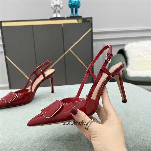 

s93v valentinolies designer sandals fashion dress shoes women leather high heel metal buckle letter wedding party business casual flat shoes, Black