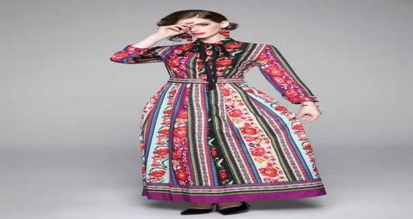

spring summer fall runway vintage floral print collar long sleeve empire waist women ladies casual aline luxury maxi beach dresse9047827, Black;gray