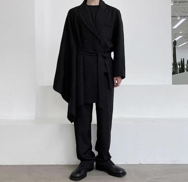 

male women fashion show suit coat cloak men asymmetric double breasted casual blazers jacket stage clothing men039s suits 4943485, White;black
