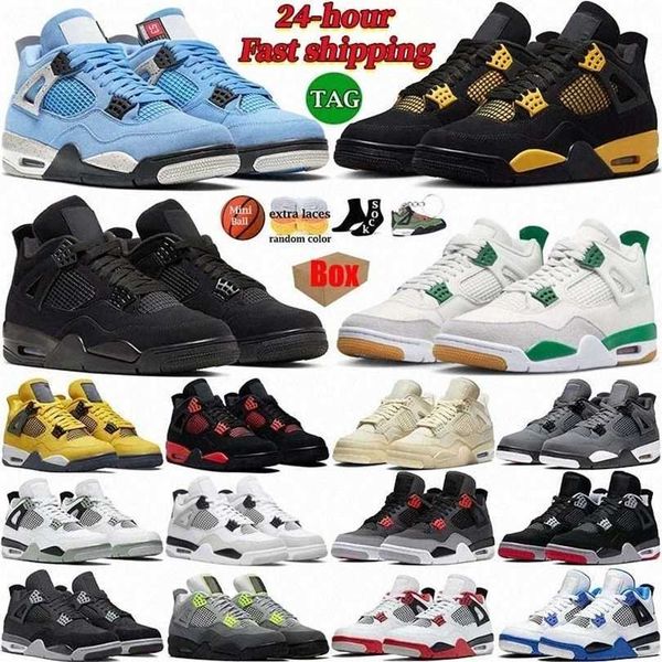 

box with 4 4s basketball shoes for men women og red thunder pine green military black cat white oreo sail seafoam university blue bred mens