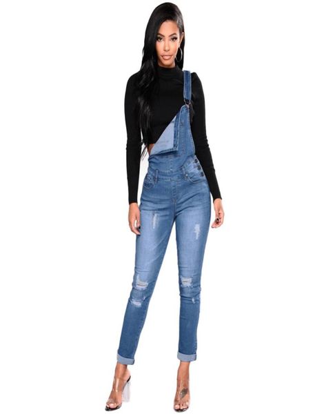 

2019 new women denim overalls ripped stretch dungarees high waist long jeans pencil pants rompers jumpsuit blue jeans jumpsuits j14853957, Black;pink