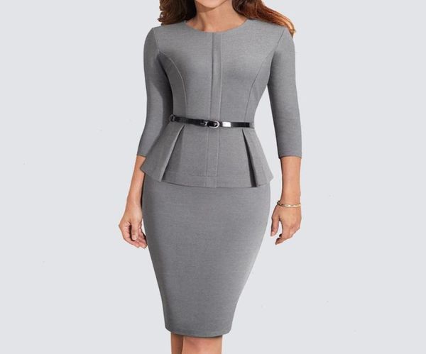 

arrival autumn formal peplum office lady dress elegant sheath bodycon work business pencil hb4738455776, Black;gray