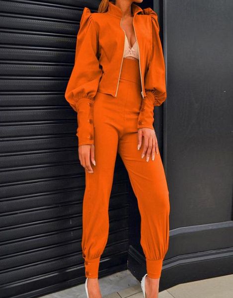 

women039s two piece pants women solid pieces set slim lantern sleeve high waist long ladies outfits streetwear casual autu2013344, White