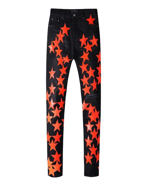 

mens jeans washed slimming holes sanding stars patch europe and america fashion leisure slim slimming pants teenagers4354110, Blue