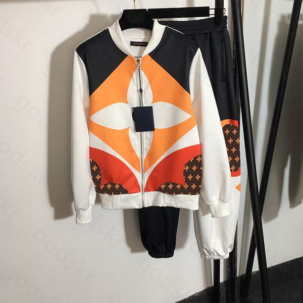 

women logo print tracksuits coat pants long sleeved zipper jacket casual sweatpants contrast color hoodie trousers set, Gray