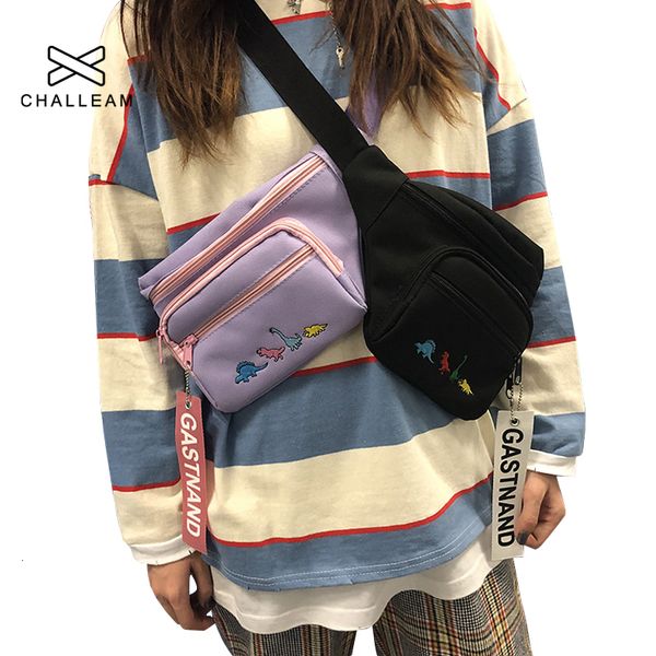 

waist bags female cute cartoon dinosaur embroidery large bag women mobile harajuku black purple banana fanny pack bel cantasi 186 230821